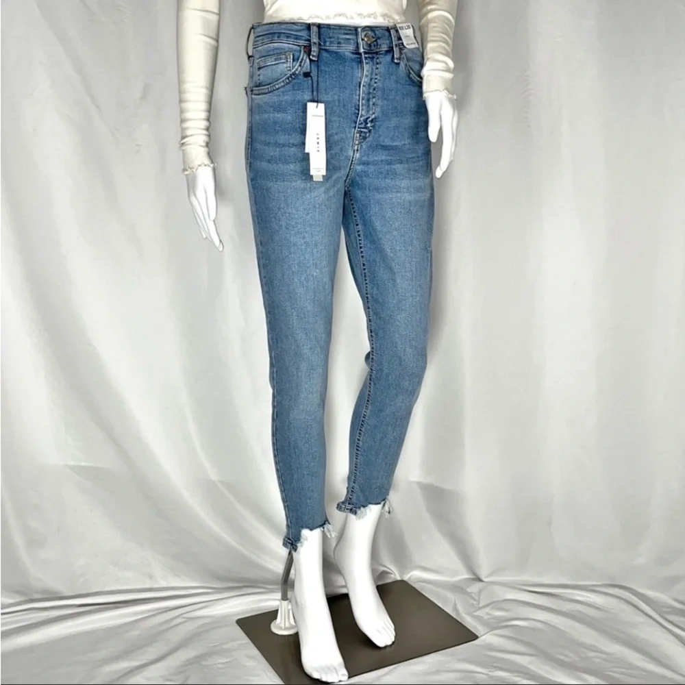 TopShop Jamie Blue High Waist Jagged Hem Skinny Jeans Sz28 Waist28” Inseam26.5” - Picture 2 of 16